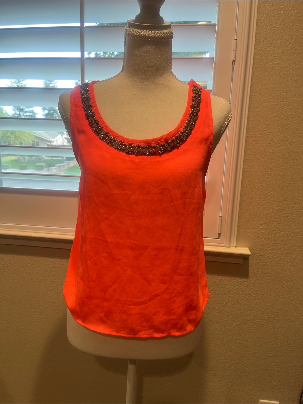 Charlotte Russe Bright Orange Beaded Scoop Neck Camisole